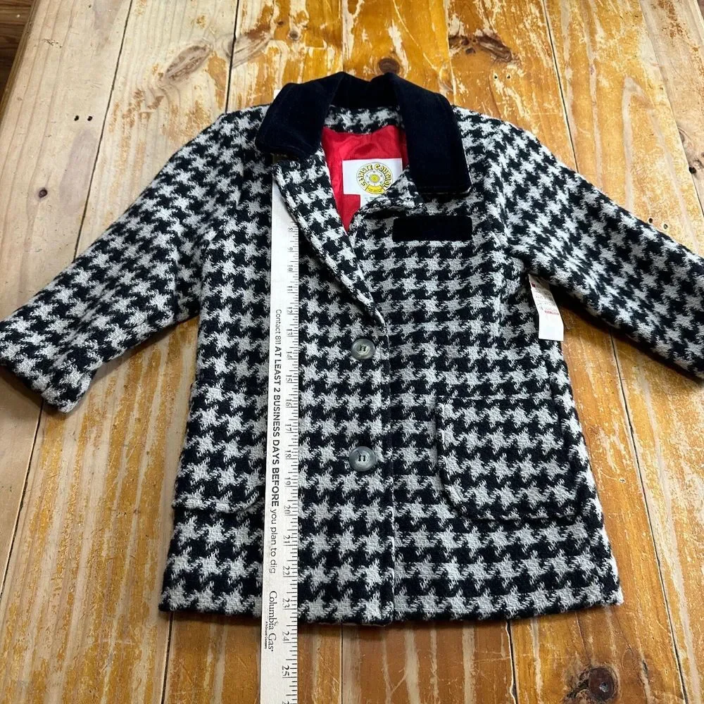 NOS Vintage Climate Control Jacket Girls Sz 4 Black White Houndstooth Wool Blend